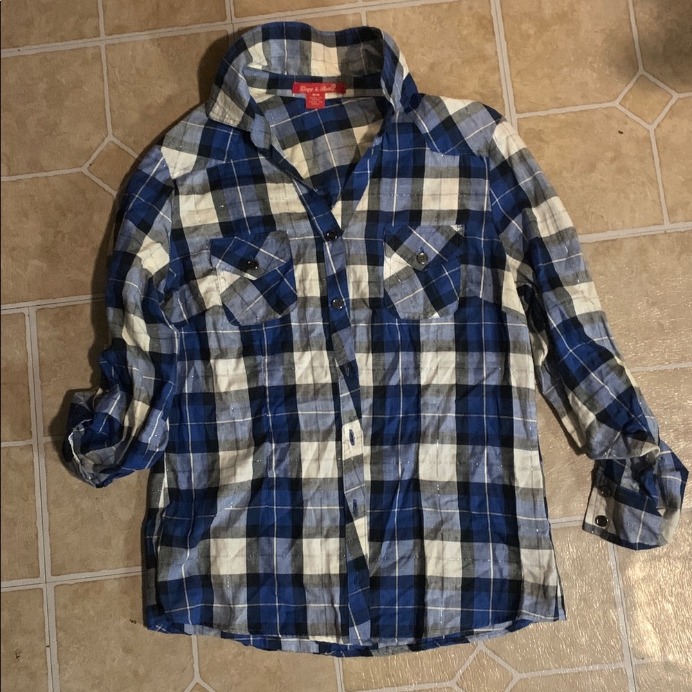 Blue and White Plaid Button-Up Shirt